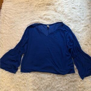 Free People Royal Blue Blouse with Bell Sleeves